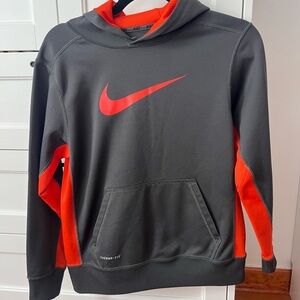 Boys Nike Therma-Fit Grey & Orange Hoodie